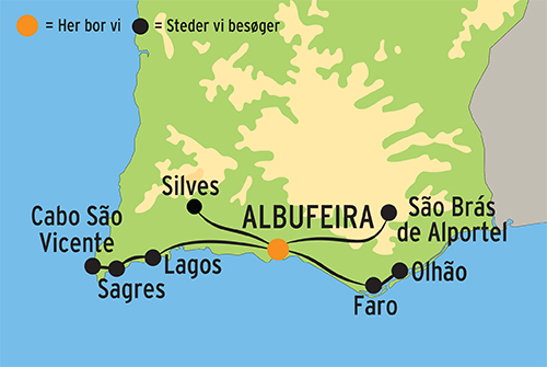 Kort over rejsen Algarve langtidsferie